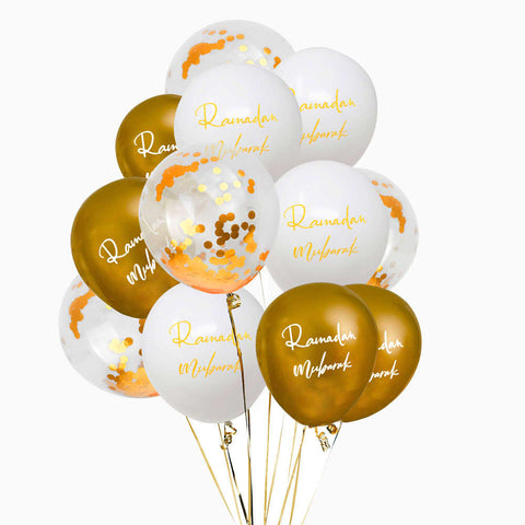 Ramadan Mubarak Balloons - Chrome White & Gold