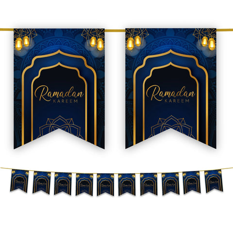 Ramadan Kareem Bunting - Navy & Gold Hanging Lanterns Archway Flags Decoration