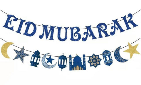 Eid Mubarak Hanging Bunting Islamic Celebrate Decorations Decors Banner