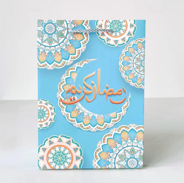 Ramadan Kareem Paper Gift Bag – Blue Islamic Mandala Design (Small)