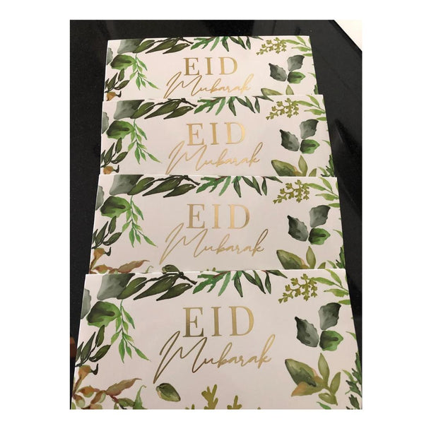 Eid Mubarak Money Envelopes – Elegant Floral (Green Leaves)(10pcs)