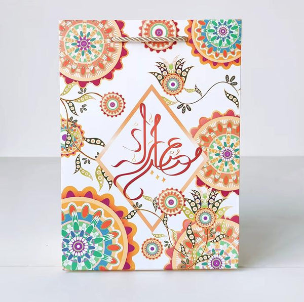 Ramadan Kareem Paper Gift Bag – Multicolour Mandala & Arabic Calligraphy (Small)