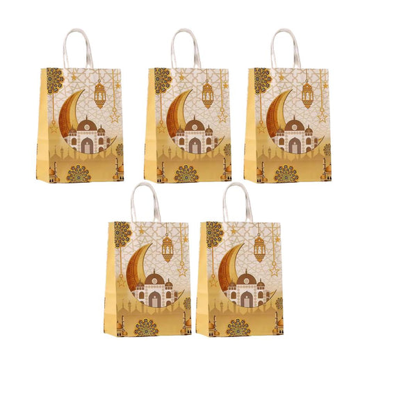 Ramadan Kareem Gift Bags – Navy & Gold Mosque Design Paper Bags (Pack of 5)