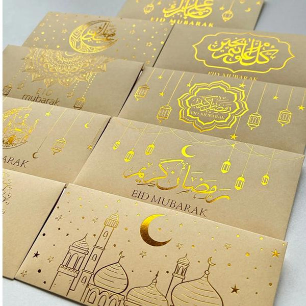 Eid Mubarak Money Envelopes – Elegant Floral  (Green Leaves)(10pcs)