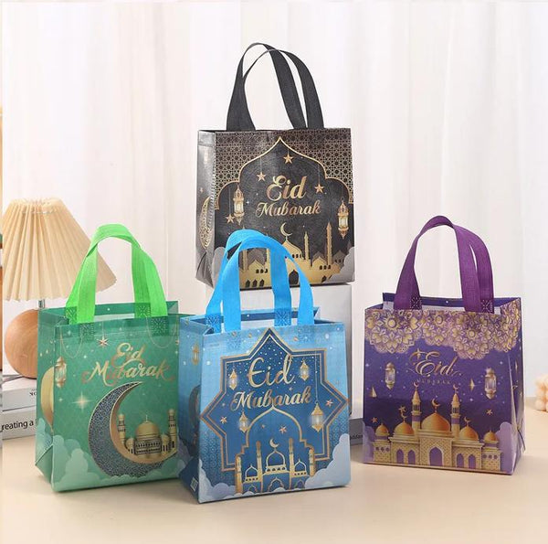 Eid Mubarak Nonwoven Bags -Tote Bags - Green(Large)