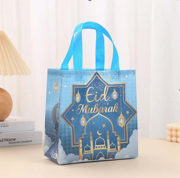 Eid Mubarak Nonwoven Bags -Tote Bags - Blue Small