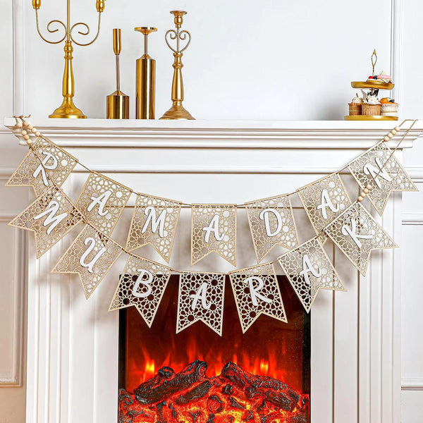 Ramadan Mubarak Wooden Garland Bunting- Sliver 18x13cm