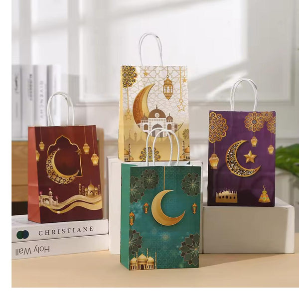 Ramadan Kareem Gift Bags – Navy & Gold Mosque Design Paper Bags (Pack of 5)