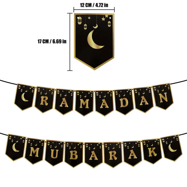 Ramadan Mubarak Banner- Black  Bunting Garland Decorations