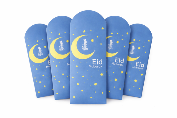 Eid Mubarak Money Envelopes – Blue Crescent Moon & Stars (10pcs)