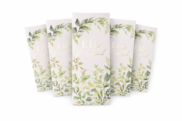 Eid Mubarak Money Envelopes – Elegant Floral (Green Leaves)(10pcs)