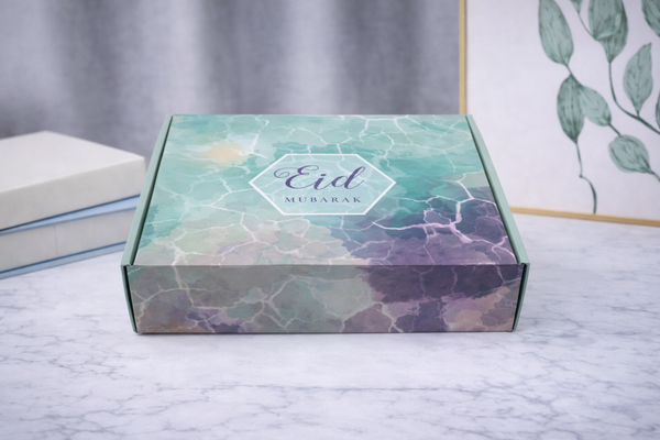 Eid Mubarak Treat Box – Teal & Purple Watercolour Gift Box (Pack 1)