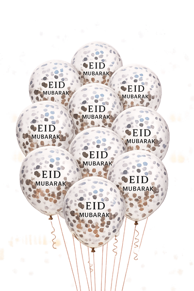 10x Eid Mubarak Sliver Confetti Balloon