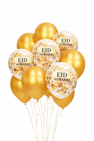 10x  Eid Mubarak Gold and Confetti Balloon