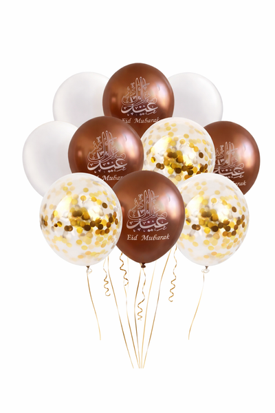 12x Eid Mubarak- Rose Gold & Pearl White and Clear & Gold Confetti  Balloon (Pack 12 )