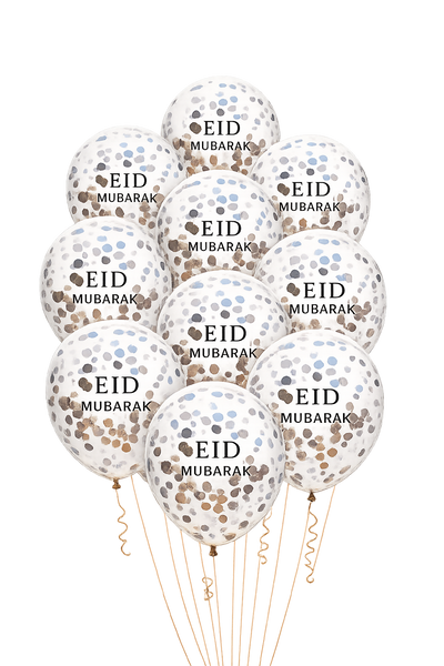 10x Eid Mubarak Sliver Confetti Balloon