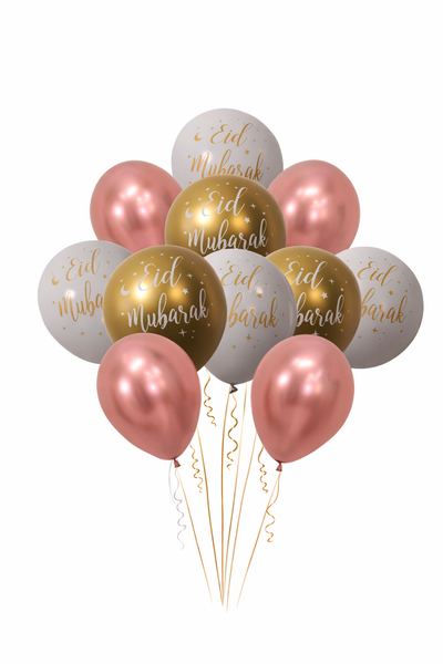12x Eid Mubarak-Gold and Clear & Gold Confetti  Balloon (Pack 12 )