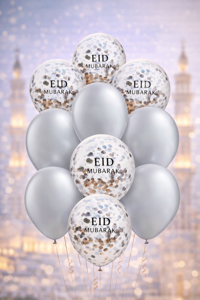 10x  Eid Mubarak  confetti/ Plain Sliver Balloon