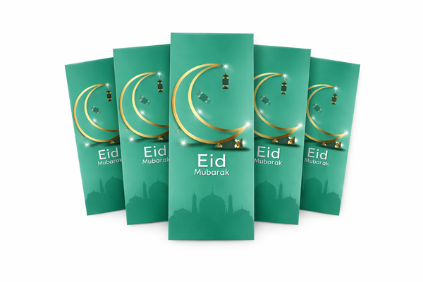 Eid Mubarak  Money Envelopes – Teal Crescent Moon & Kaaba (10pcs)