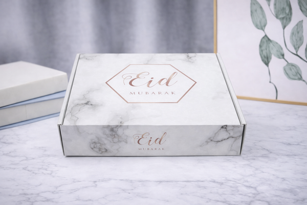 Eid Mubarak Treat Box –White Marble Gift Box (Pack 1)