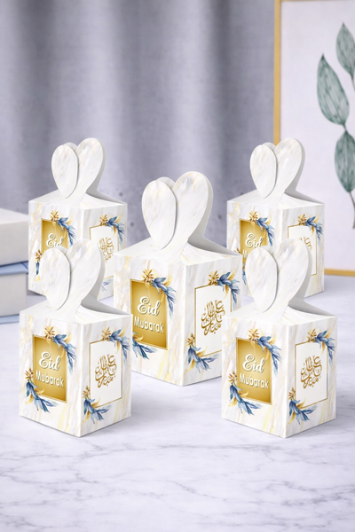 Eid Mubarak Favour Boxes – White Marble & Gold Floral  Treat Boxes Gift Boxes (5 Pack)