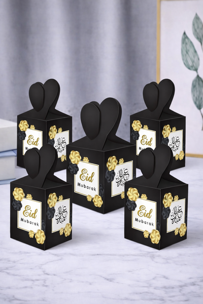 Eid Mubarak Favour Boxes – Luxury Black & Gold Party Treat Boxes (5 Pack)