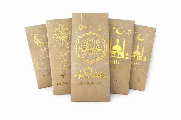 Eid Mubarak Money Envelopes – Elegant Floral  (Green Leaves)(10pcs)