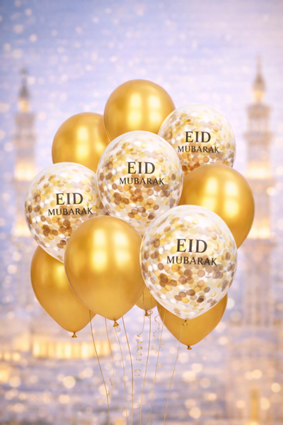 10x  Eid Mubarak Gold and Confetti Balloon