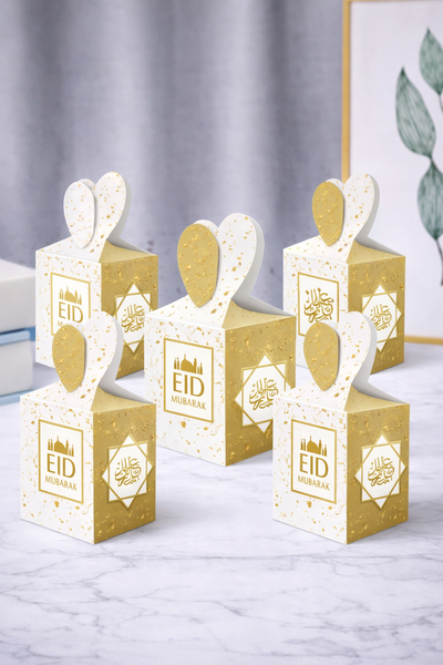 Eid Mubarak Favour Boxes – Gold Confetti Party Treat Boxes (5 Pack)