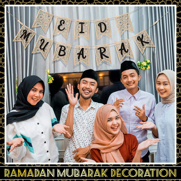 Eid  Mubarak Wooden Garland Bunting- Black 18x13cm