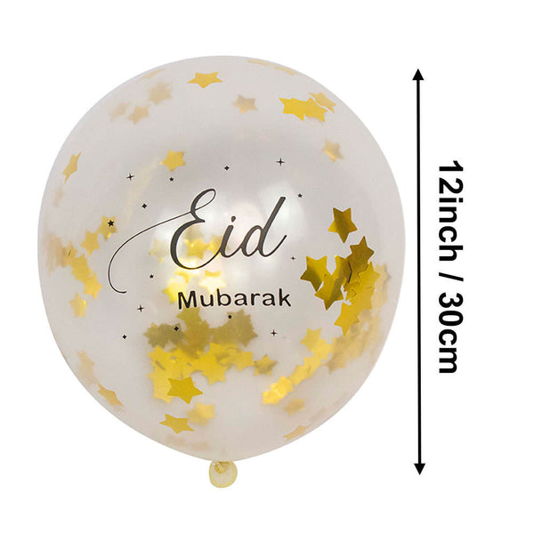 Eid Mubarak  Balloons with Confetti Balloon (Gold) (Pack 10)  Eid Party Decorations