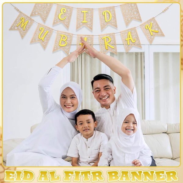 Eid  Mubarak Wooden Garland Bunting- Gold 18x13cm