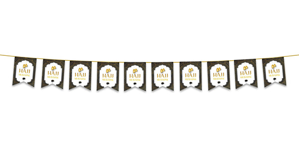 Hajj Mubarak Bunting - Black & Gold Hanging Lanterns