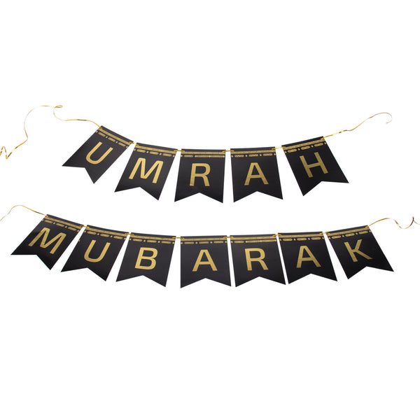 Umrah  Mubarak Banner Gold Foil | 10 Flags 5m Garland 24x17cm Islamic Party Decor