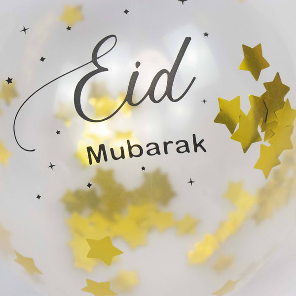 Eid Mubarak  Balloons with Confetti Balloon (Gold) (Pack 10)  Eid Party Decorations