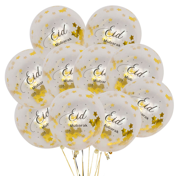 Eid Mubarak  Balloons with Confetti Balloon (Gold) (Pack 10)  Eid Party Decorations