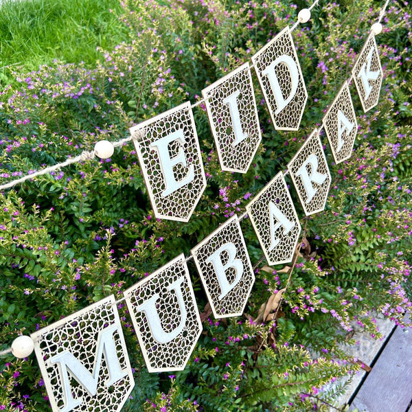Eid Mubarak Bunting -Wooden | Festive Eid Decor