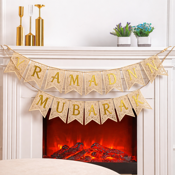 Ramadan Mubarak Wooden Garland Bunting- Gold 18x13cm