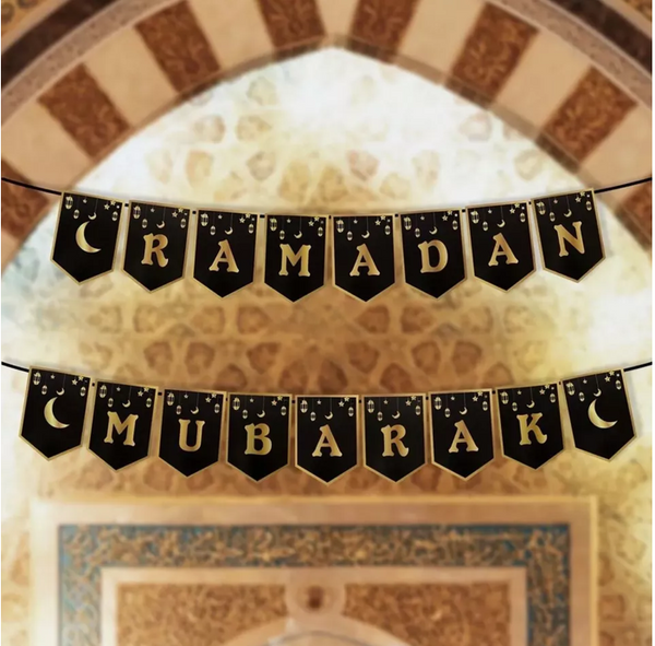 Ramadan Mubarak Banner- Black  Bunting Garland Decorations