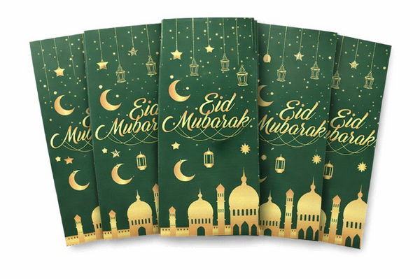 Eid Mubarak Money Envelopes – Green & Gold Mosque (10pcs)