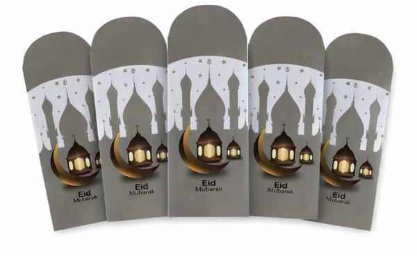Eid Mubarak  Money Envelopes – (Grey & Gold Lantern)(10pcs)