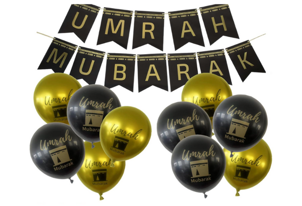Umrah  Mubarak Banner Gold Foil | 10 Flags 5m Garland 24x17cm Islamic Party Decor