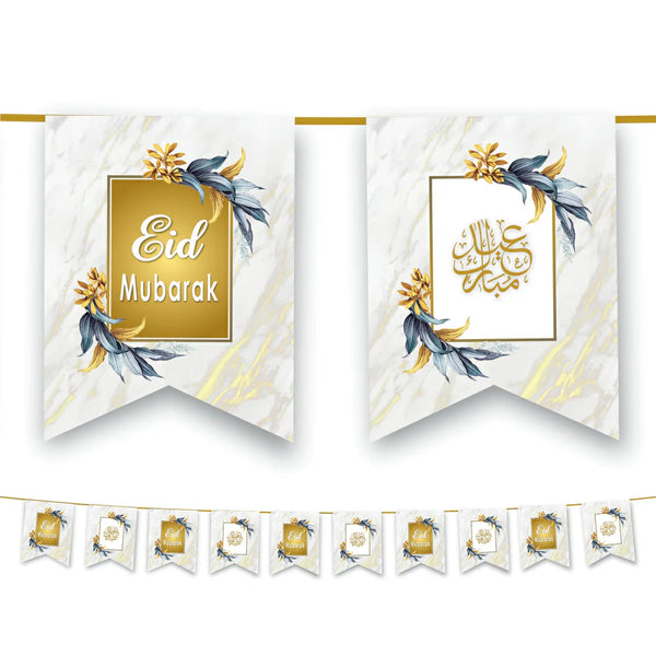 Eid Mubarak Flags (White & Gold Marble)