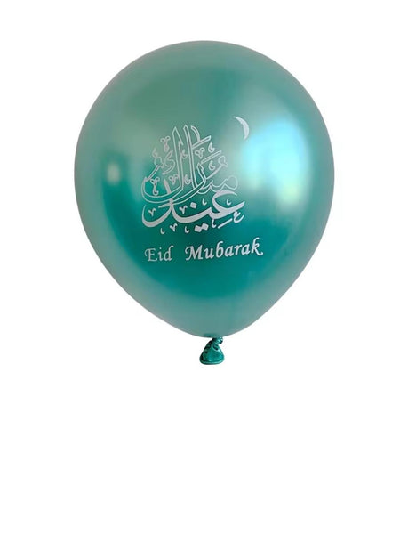 12x Eid Mubarak Green and  Clear & Sliver Confetti Balloon (Pack 12)