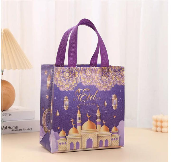 Eid Mubarak Nonwoven Bags -Tote Bags - Purple Small