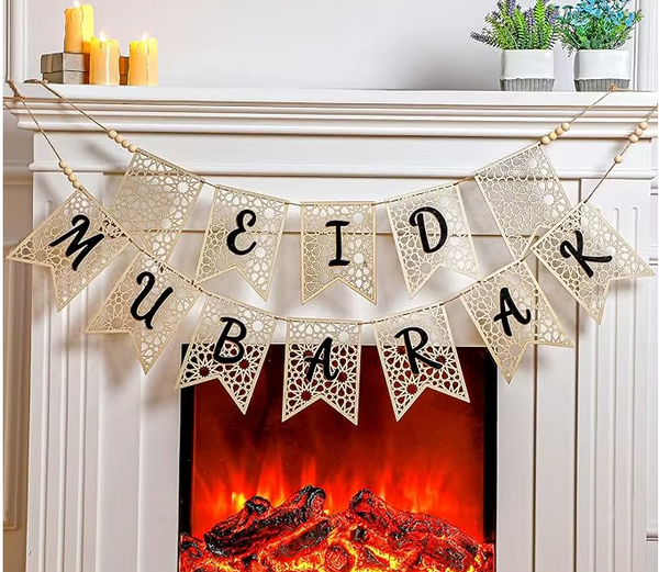 Eid  Mubarak Wooden Garland Bunting- Black 18x13cm