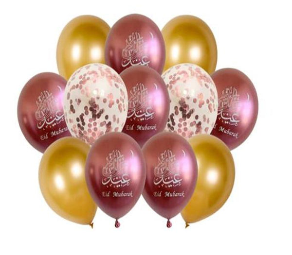 12x Eid Mubarak-Rose Gold and Clear Rose Gold Confetti  Balloon (Pack 12 )