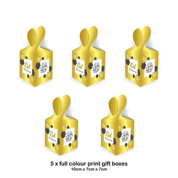 Eid Mubarak Favour Boxes – Gold Candy Gift Boxes (5 Pack)