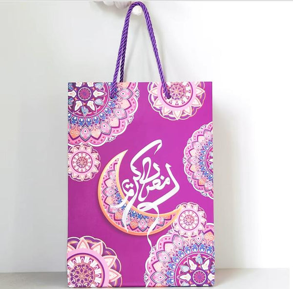 Eid Mubarak Paper Gift Bag – Floral Mandala Design(Small)  Purple