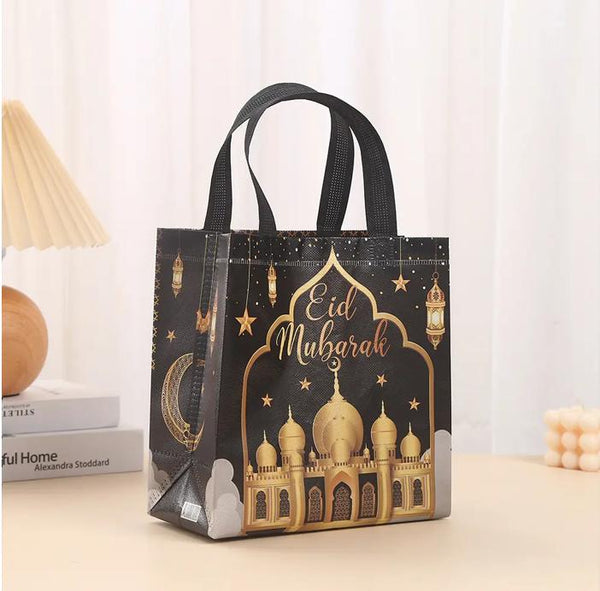 Eid Mubarak Nonwoven Bags -Tote Bags - Black Small